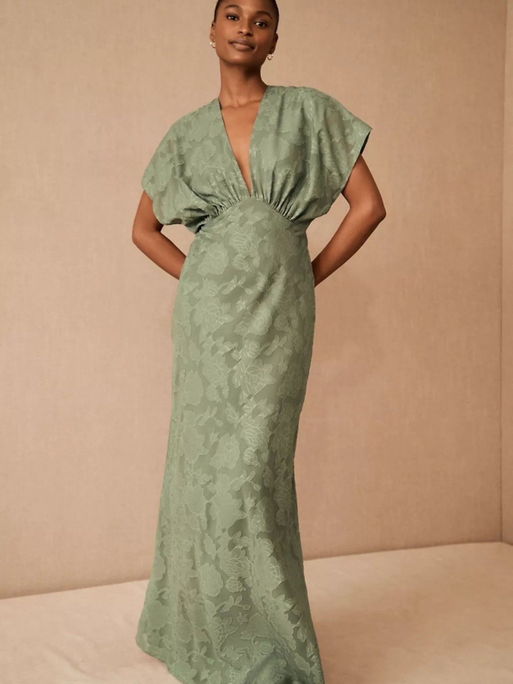 NWT Hutch x BHLDN Lindy Sage Green Floral Jacquard Maxi Dress